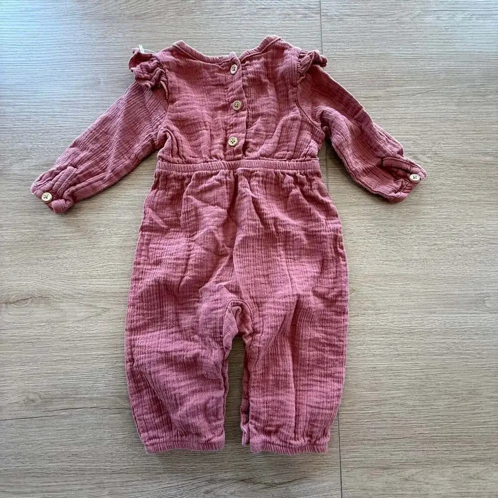 City Mouse Baby Ruffle Muslin Romper Mauve 0-3M